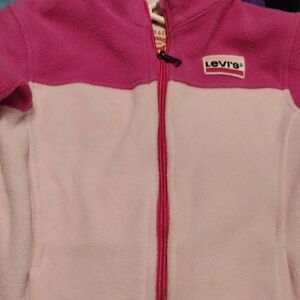 Levi's Kids Pink Fleece Jacket & Light Purple Zip-Up Polyester Hoodie Sz 6/7